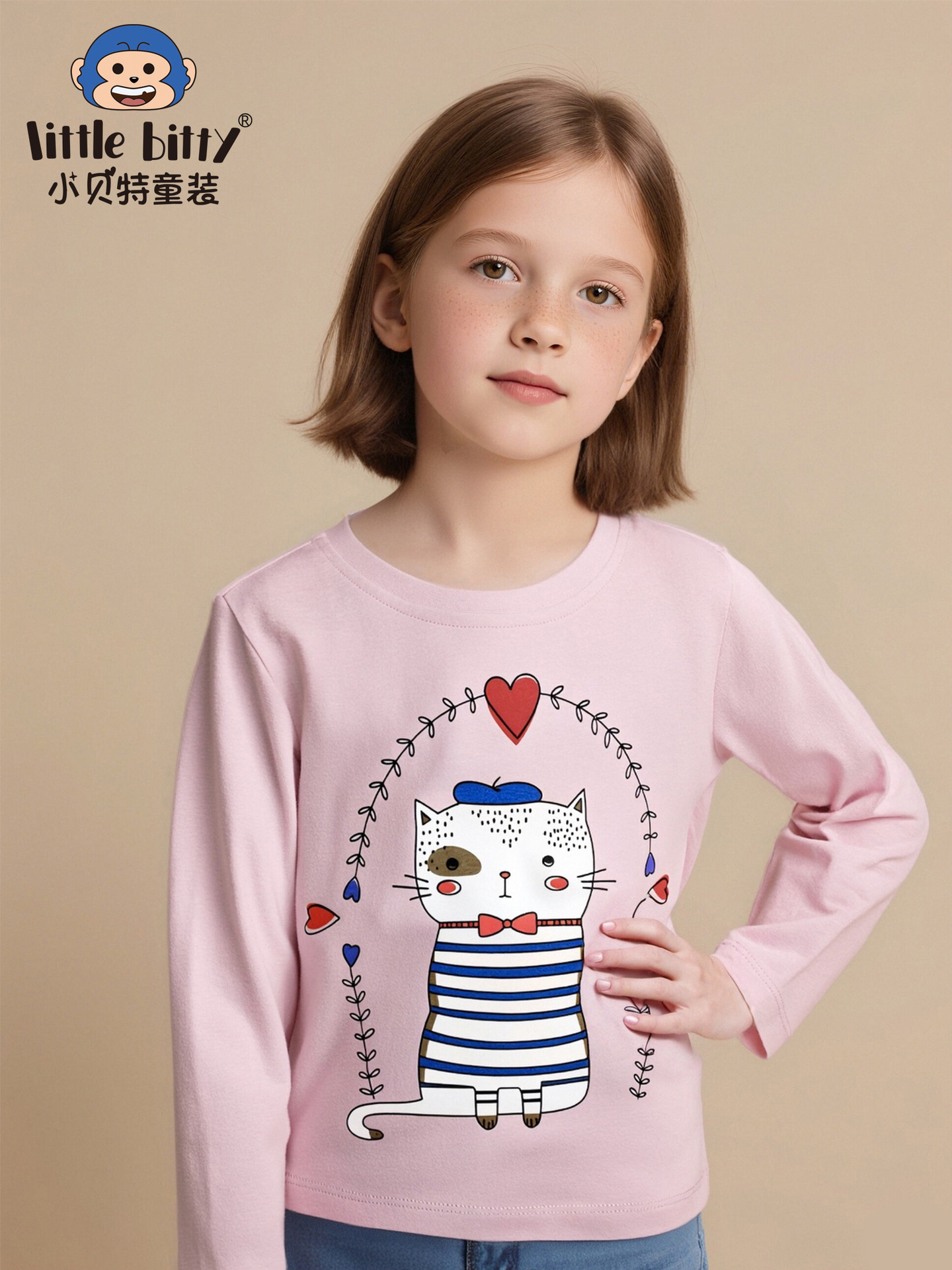 Children's Long-Sleeved T-Shirt Girls' Tops Autumn and Winter New Cotton Knitwear Cartoon Print Pattern Cross-Border Fashion