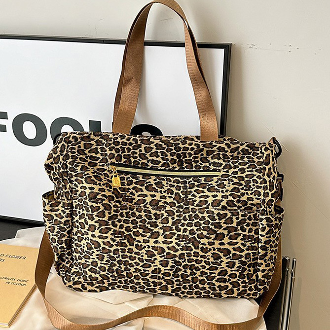 Mochila retro de leopardo estilo coreano insfeng, gran capacidad y versátil, perezosa