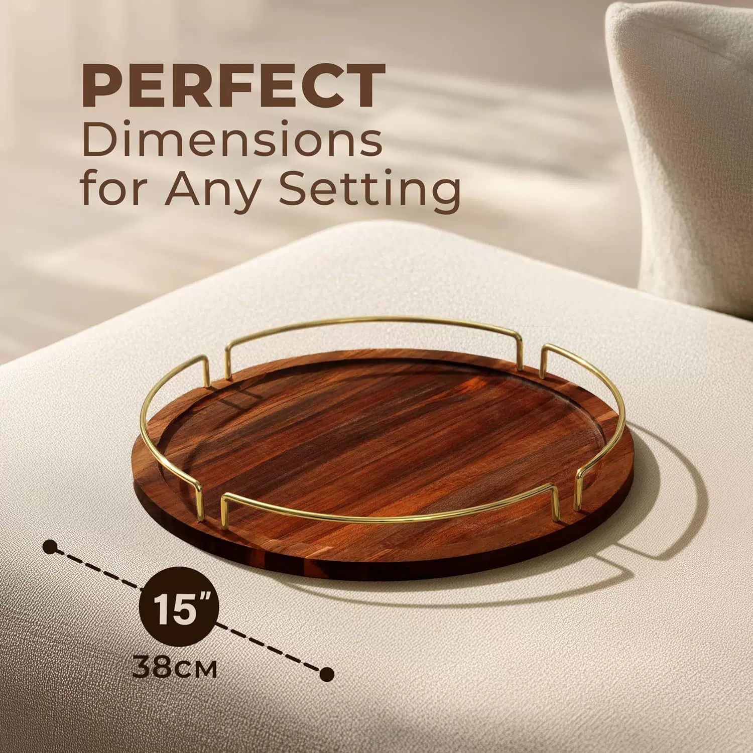 跨境木质圆形托盘木制开胃菜和甜点托盘咖啡桌装饰托盘服务托盘