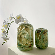 复古岩石纹理琉璃花瓶创意艺术圆形插花器电视柜摆件