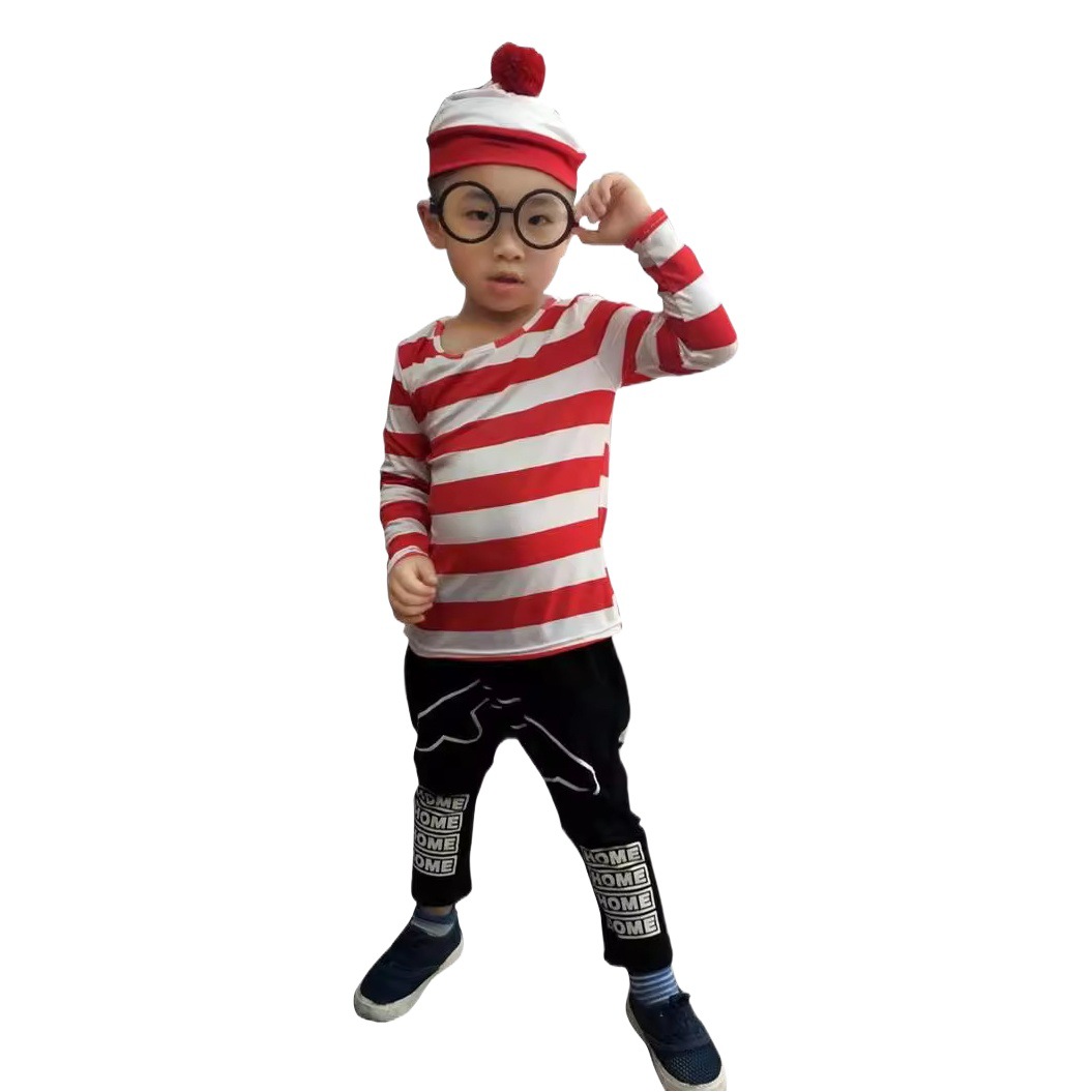 Disfraz de Halloween para padres e hijos Smart Wally Where Wally British Anime Disfraz de pareja de cosplay