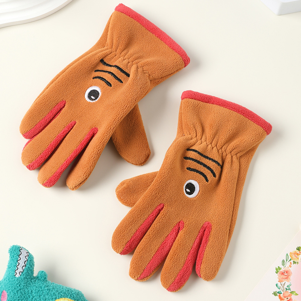 Guantes de invierno para niños con guantes de terciopelo de dibujos animados al aire libre para montar a favor de la piel, guantes de terciopelo de grano para niños y niñas.