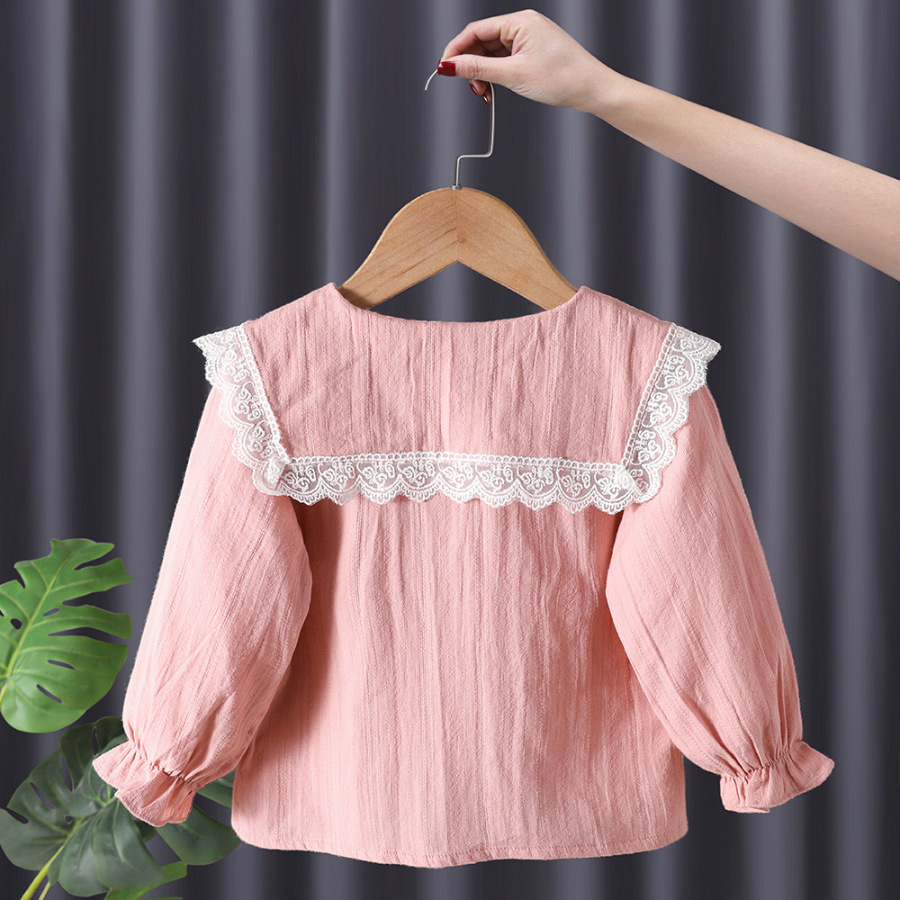 Camisa blanca de las niñas solapa de los niños 2024 nueva camisa bordada de otoño estilo coreano camisa de manga larga estilo occidental de las niñas