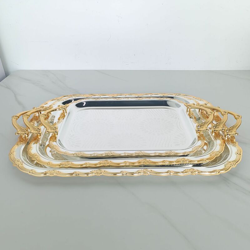 European-Style Light Luxury Three-Piece Set Metal Electroplated Gold and Silver Fruit Tray for Home Buffet Restaurant Cake Fruit Tray Decoration Display