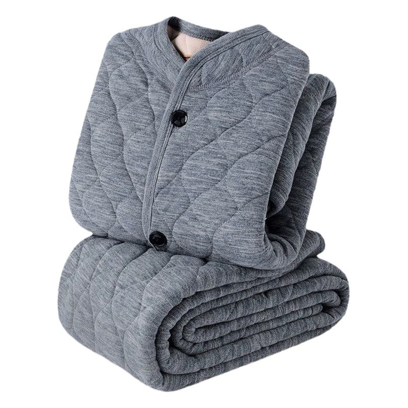 [Коралловый флис, трехслойный стеганый] осенне-зимняя мужская и женская домашняя одежда, утолщенный костюм на флисовой подкладке, теплая Пижама для среднего и пожилого возраста