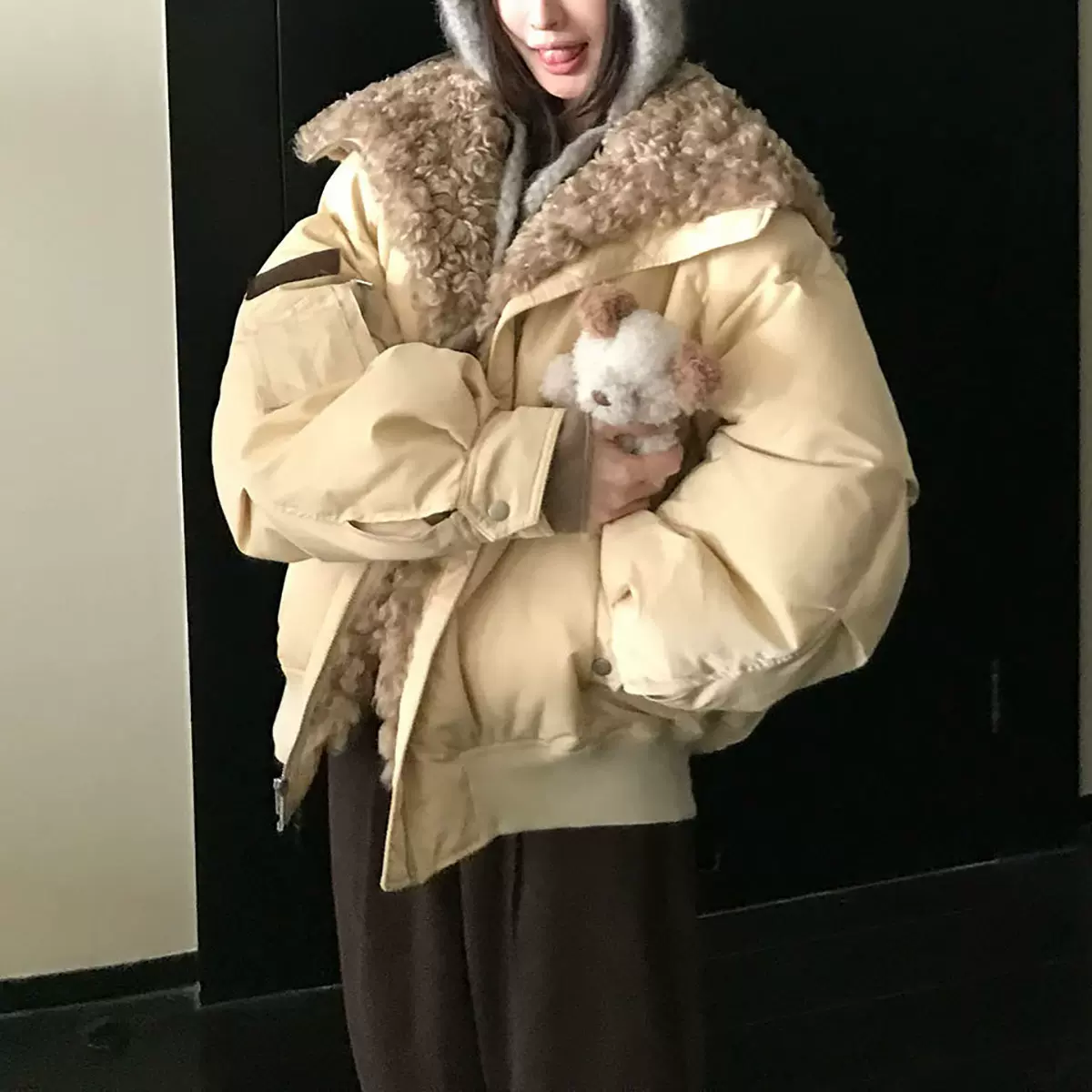 天使之翼 买手店时髦欧尼加大可调节毛领连帽90白鸭绒派克羽绒服