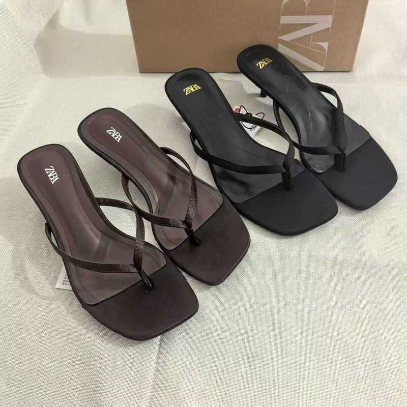 Zakq In-Stock Women's Shoes New Spring/Summer French Square-Toe High-Heeled Flip-Flops Open-Toe Backless Fashion Sandals for Women Zakq In-Stock Women's Shoes New Spring/Summer French Square-Toe High-Heeled Flip-Flops Open-Toe Backless Fashion Sandals for Women
