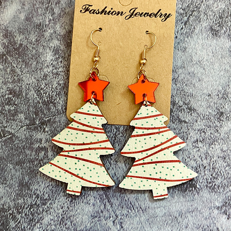 1 Pair Commute Leaf Printing Wood Drop Earrings display picture 1