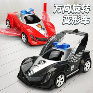 跨境儿童万向特技旋转360警察消防车带炫彩灯光音乐男孩玩具地摊