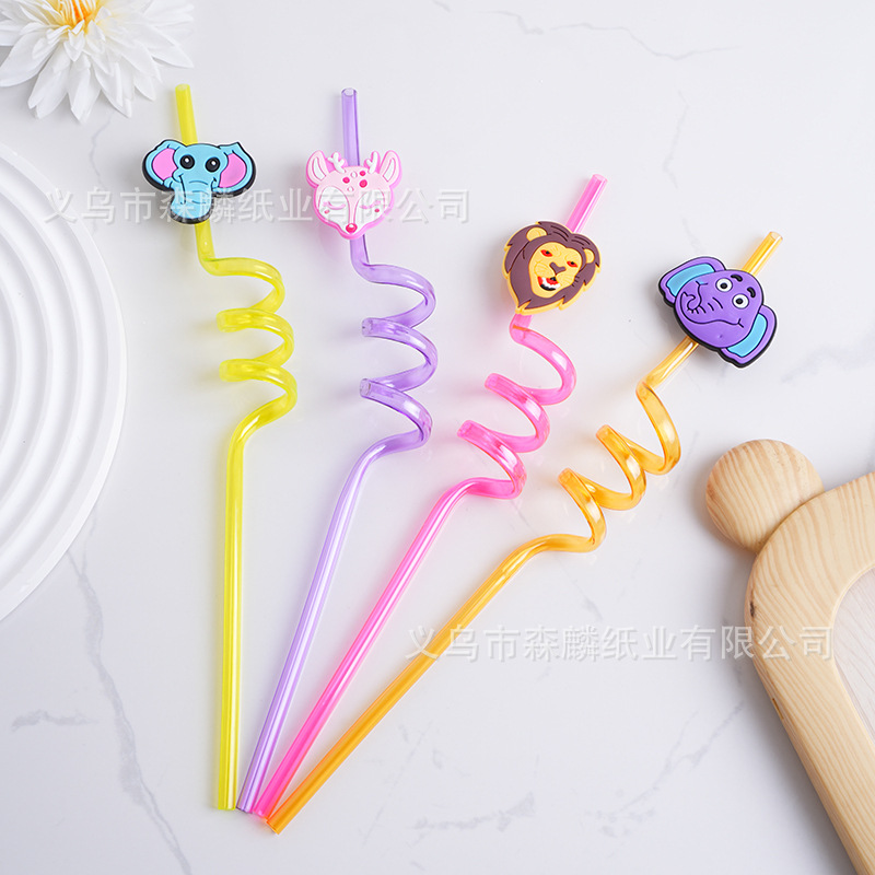 Transfronterizo Amazon dibujos animados forma paja creativa fiesta de cumpleaños decoración espiral curvado arte paja al por mayor