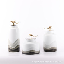 新中式金属蜻蜓陶瓷储物罐创意摆件室内软装家居样板房玄关装饰品