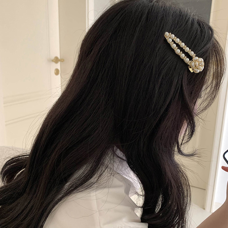 Anneau de cheveux en satin de perles, accessoires pour cheveux, corde à cheveux, épingle à cheveux de Corée du Sud, clip latéral, coiffure simple pour cheveux courts, bande en caoutchouc_voghion.com