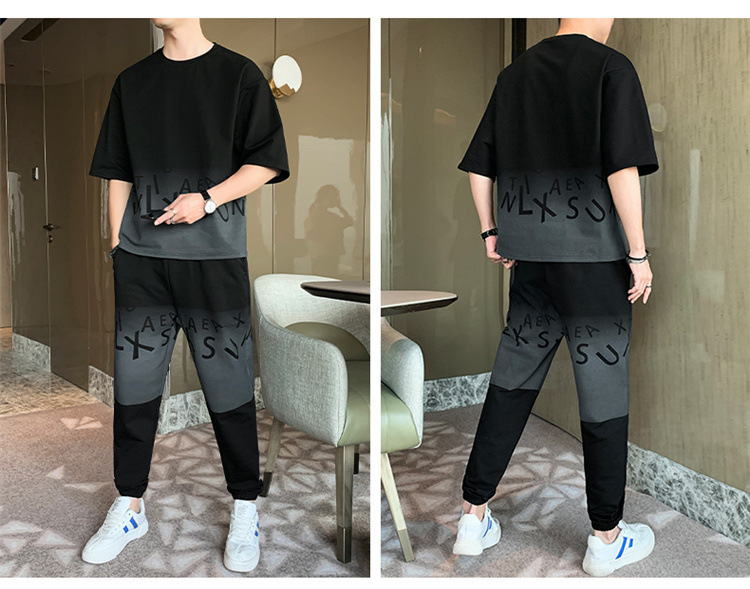 Men's Gradient Color Short Sleeve T-Shirt And Shorts Set Casual Summer Streetwear Hong Kong Style Outfit_viptrois.com