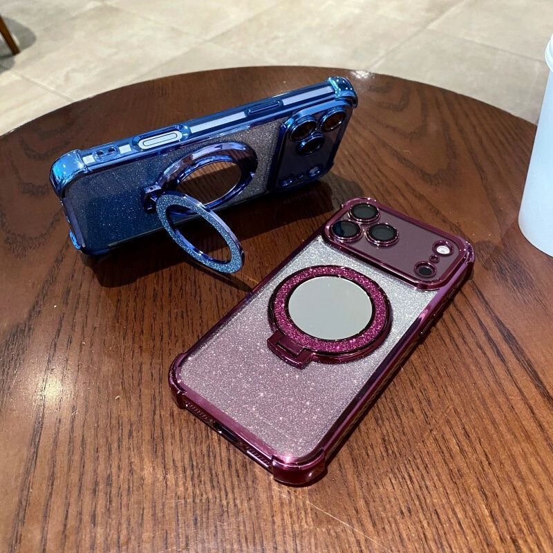 Compatible with Apple 18 Pro Max phone case, anti-drop with makeup mirror, glitter diamond phone case with lens protector, iPhone case
