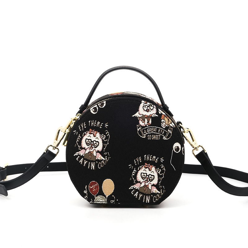 Mujeres bordadas Xiaoyuanbao portátil encantador diseño de cremallera de viento bolso de lona caricatura bolso de dama 2706 #