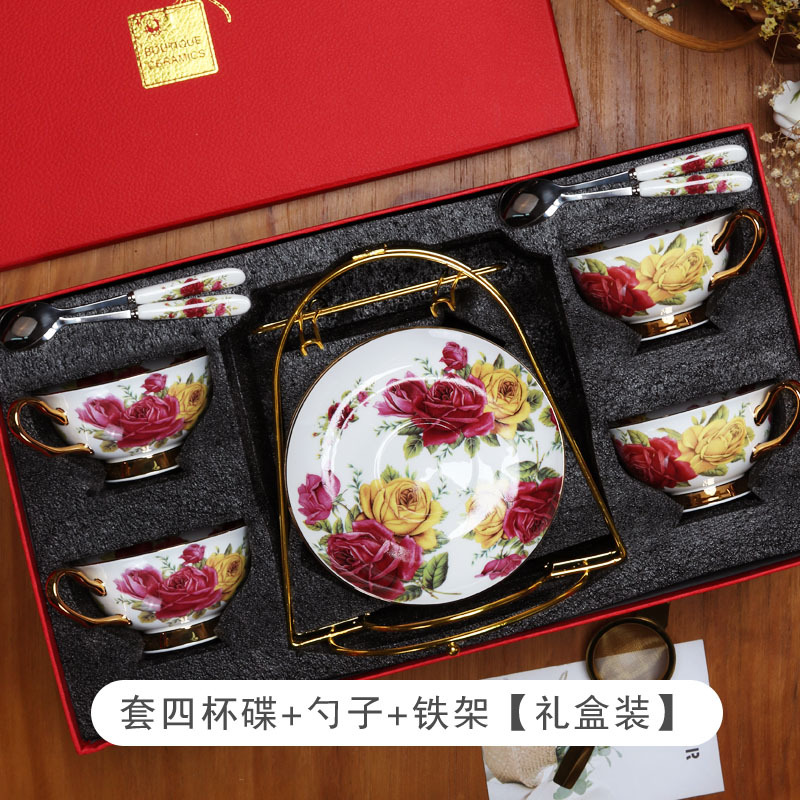 Traje de taza de Café de China de hueso de estilo europeo juego de té de la tarde dibujo exquisito de alta gama juego de té de flores de oro traje caja de regalo
