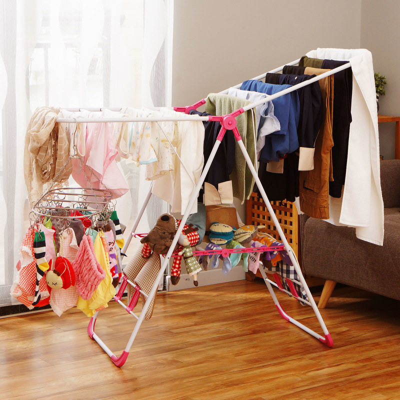 Acero inoxidable percha de ropa piso plegable balcón interior edredón percha de ropa para bebés percha de ropa aerofólio toalla de ventana