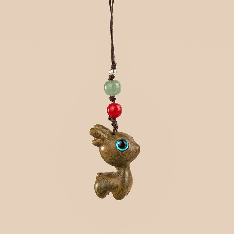 Portachiavi a forma di cervo in legno di sandalo, catena per auto intrecciata fatta a mano, ciondolo creativo per zaino, per uomini e donne, chiave di celebrità di Internet_voghion.com