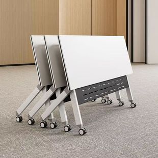 Folding Conference Table, Removable Folding Splicing Long Table with Wheels, Movable Folding Training Desk and Chair Combination