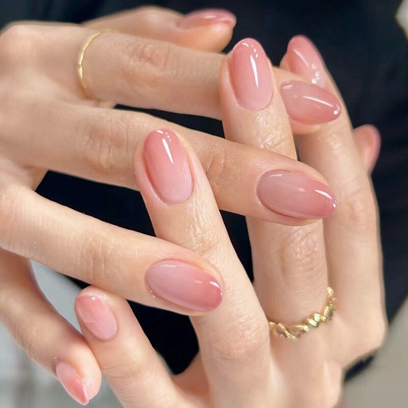 Simple Gradient Pink Bean Paste Color Short Round-Tipped Press-On Nails, French Style Detachable Finished Fake Nails Simple Gradient Pink Bean Paste Color Short Round-Tipped Press-On Nails, French Style Detachable Finished Fake Nails