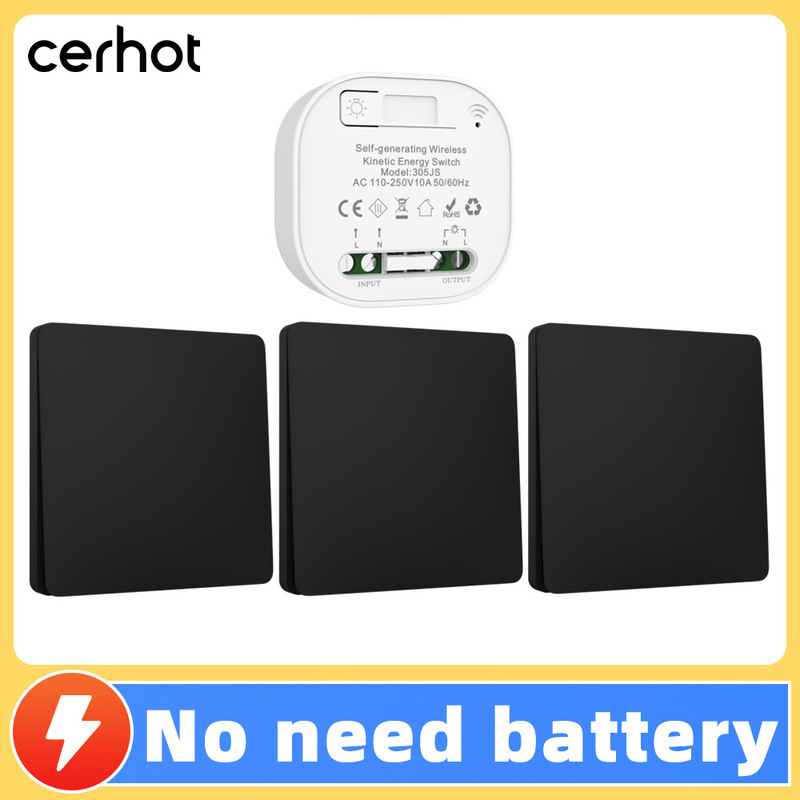 家庭用黒色自己発電ラジオライトスイッチ、フレームレスリモコン、配線不要、電池不要、防水、自由に貼り付け可能|undefined