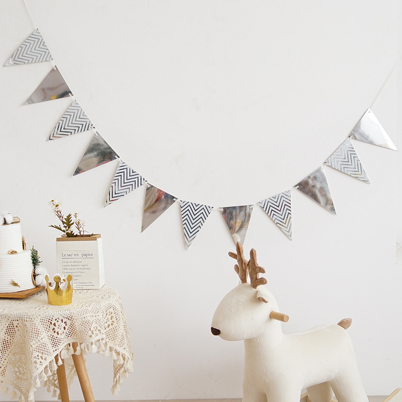 Cumpleaños tirar bandera ins onda patrón bronceado triángulo bandera cumpleaños fiesta suministros escena diseño papel decoración tirar bandera