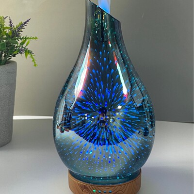 外貿廠家3d玻璃木紋精油香薰機加濕器超聲波迷妳小夜燈精油擴散器
