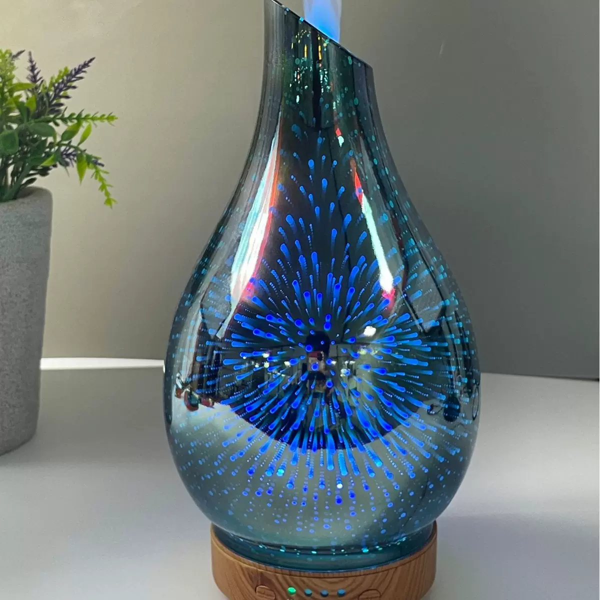 外贸厂家3d玻璃木纹精油香薰机加湿器超声波迷你小夜灯精油扩散器