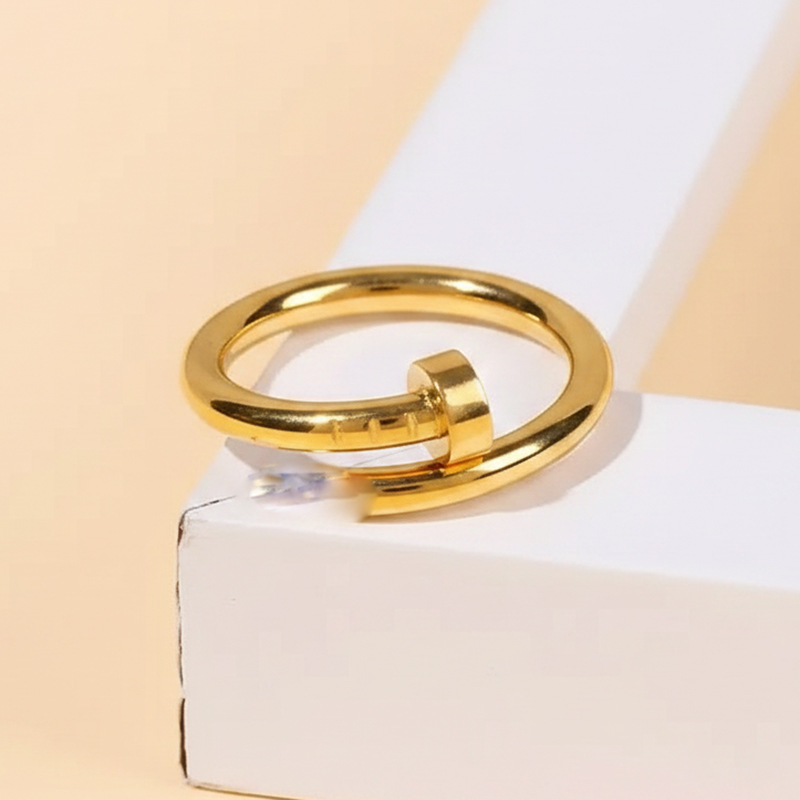 Cross-Border Stainless Steel Cartier-Style Nail Ring Without Diamonds, Couple's Open Ring, European and American Light Luxury Wholesale Rings for Men and Women