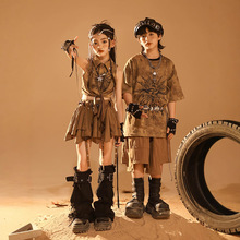 街舞儿童潮服男童嘻哈短袖沙丘废土风演出服装少儿hiphop潮酷女童