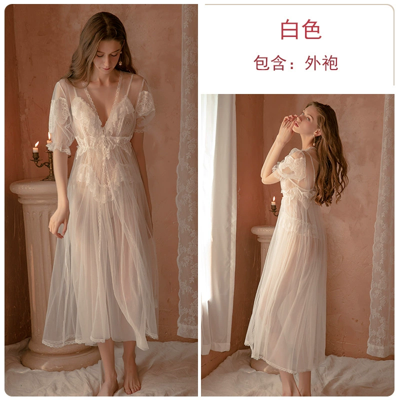 Демисезонный длинный набор пижамы (GuiRuo) — кружевное тюлевое roupa и юбка с подтяжками, легкий
