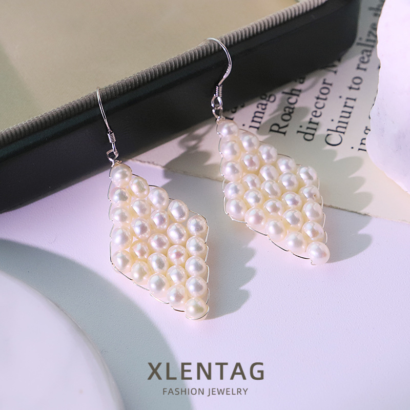Perla natural original gancho de orejas de diamante pendientes de orejas femeninas retro alta sensación de aretes temperamento pendientes de orejas al por mayor
