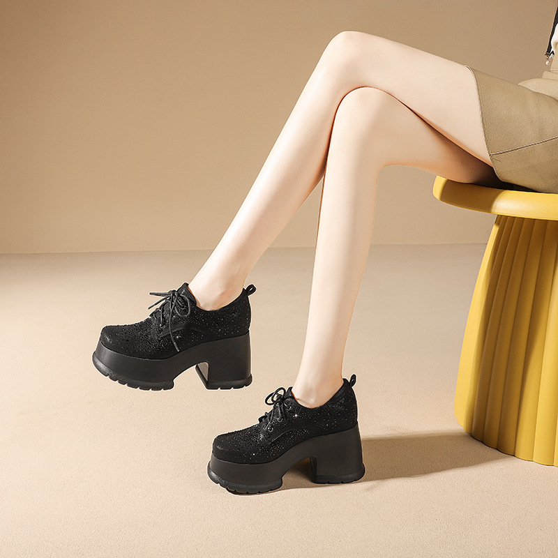 Giày cao gót nữ đế xuồng platform gót thô 10 cm — Màu đen chi tiết 7