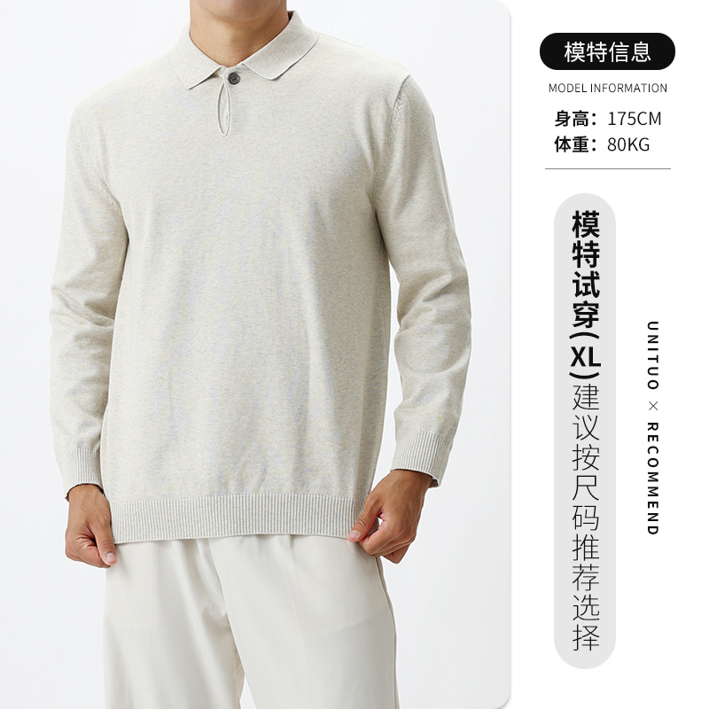 Old Qianfeng hombre polo de manga larga nuevo botón de una sola camisa de punto de invierno / otoño suéter de negocios casual