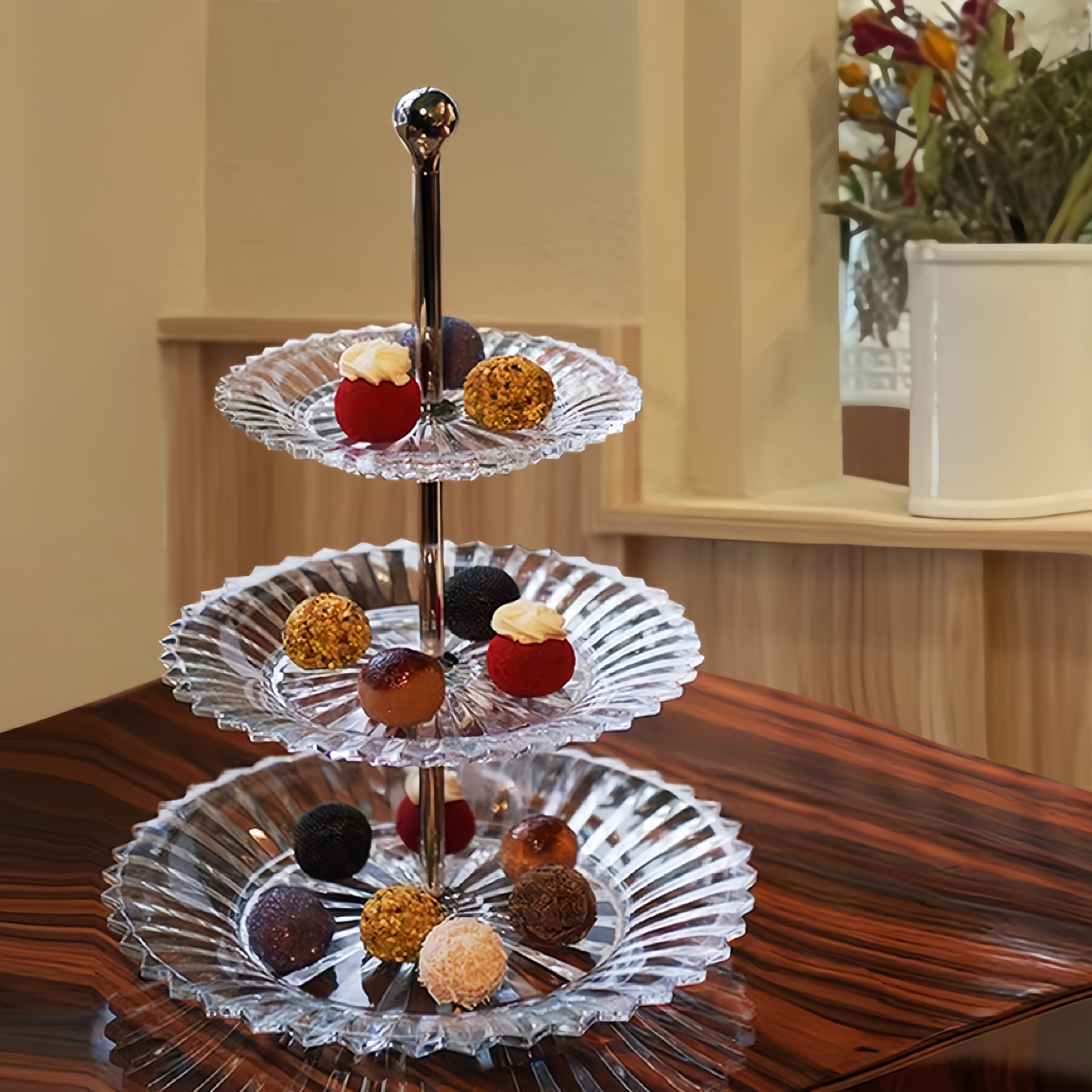 Modern Light Luxury Crystal Glass Tray Multi-layer Fruit Pastry High-end Gift Restaurant Internet Celebrity Water Simple Decoration