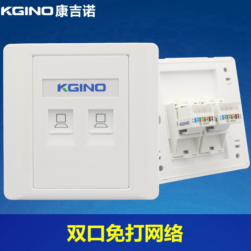 86型双口免打网络插座 二位CAT5E网线宽带信息面板超五类电脑墙插