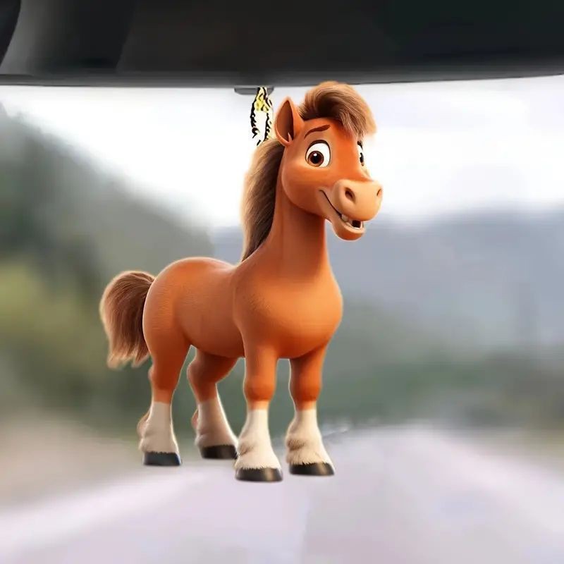 Creativo lindo colgante de pony acrílico plano transfronterizo automóvil retrovisor interior decoración colgante llavero