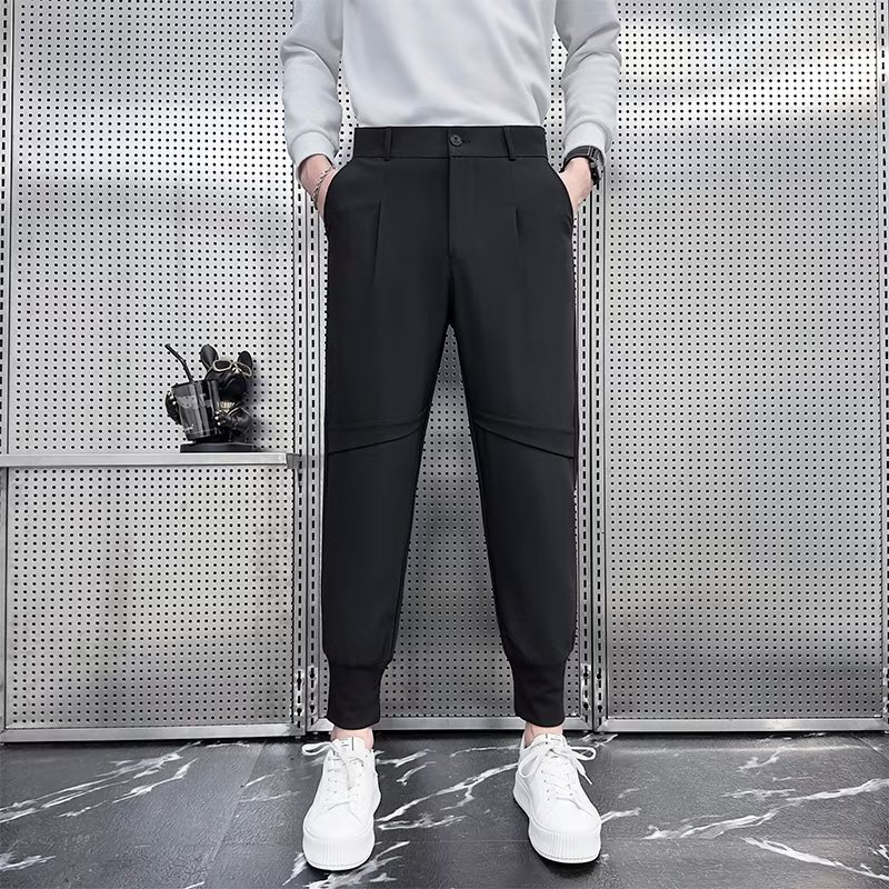 Spring and Autumn New Style Leg-Tie Suit Pants Men's Nine-Point Casual Pants Drape Pants Korean Style Trendy Boys Suit Pants Loose