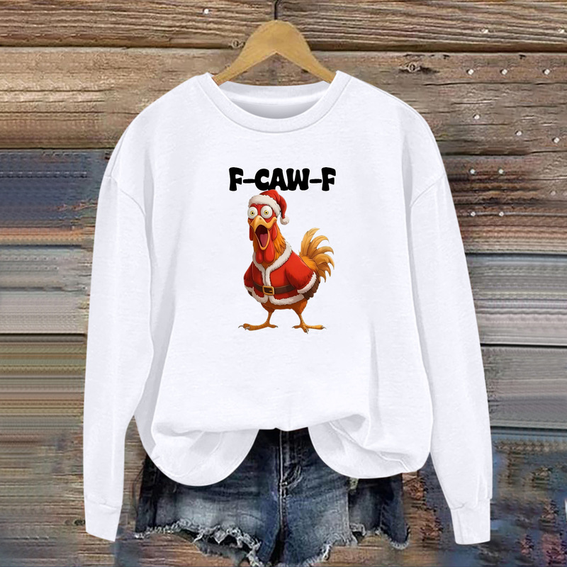 Cross-Border Export 2025 New Amazon Hot-Selling Screaming Chicken Pattern Round Neck Sweatshirt Sports Shirt Women's European Size S-3Xl