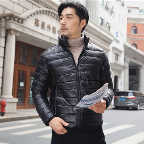 Men's Short-sleeve Business Casual Hooded Collar Thin Silk Cotton Coat for Autumn and Winter