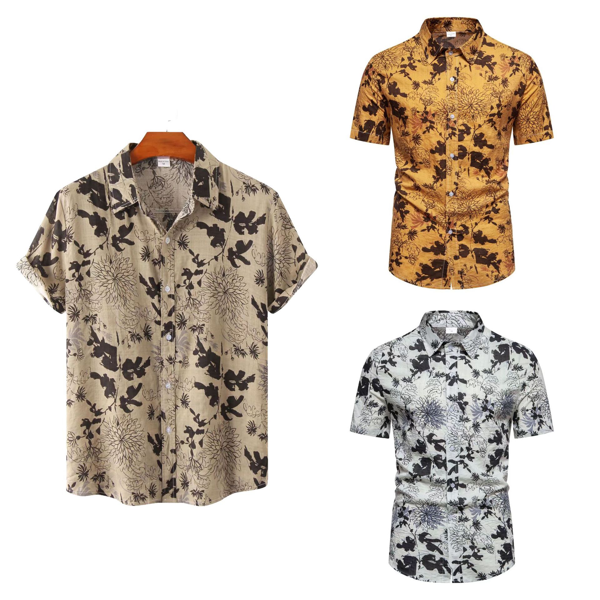 Estación independiente Amazon 2024 primavera y verano nueva camisa transfronteriza para hombres camisa floral de manga corta Camisa floral estampada