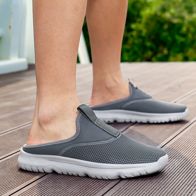 Летние дышащие мужские туфли большого размера для улицы, повседневные сетчатые туфли для пары, размер 46, ленивые полусабо без каблука на одной ноге