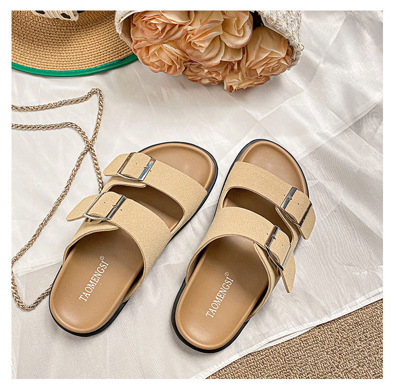 Dép sandal nữ quai ngang khóa đôi đế dày phong cách retro, mang ngoài trời — Màu Kaki, Màu trắng sữa, Màu đen chi tiết 29