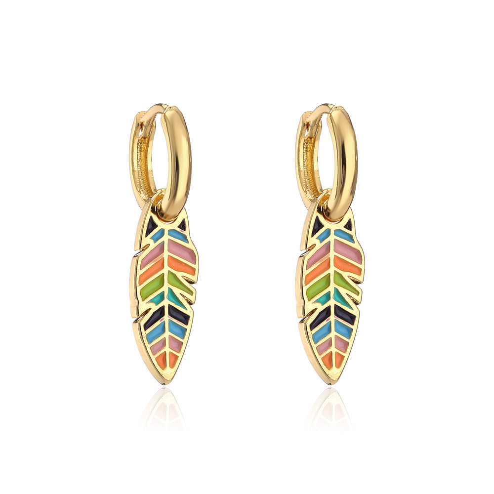 European And American Design Retro Color Leaf Oil Drip Earrings Copper Earrings display picture 5