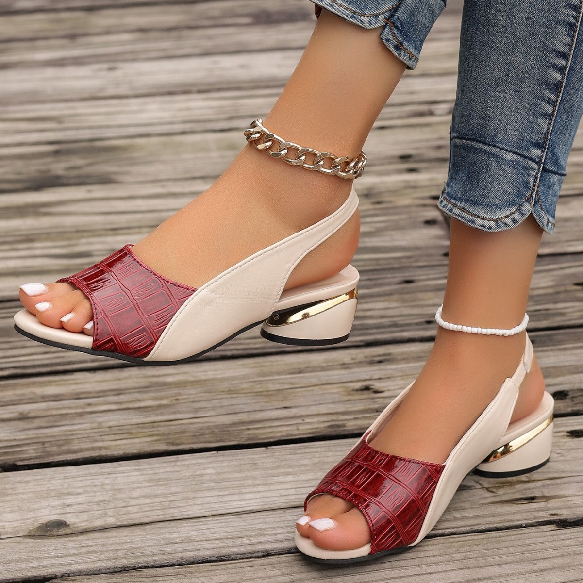 Women's Mid-heel Chunky Heel 2025 Summer New Soft Leather Sandals For Outdoor Wear European And American Cross-border_vogvips.com