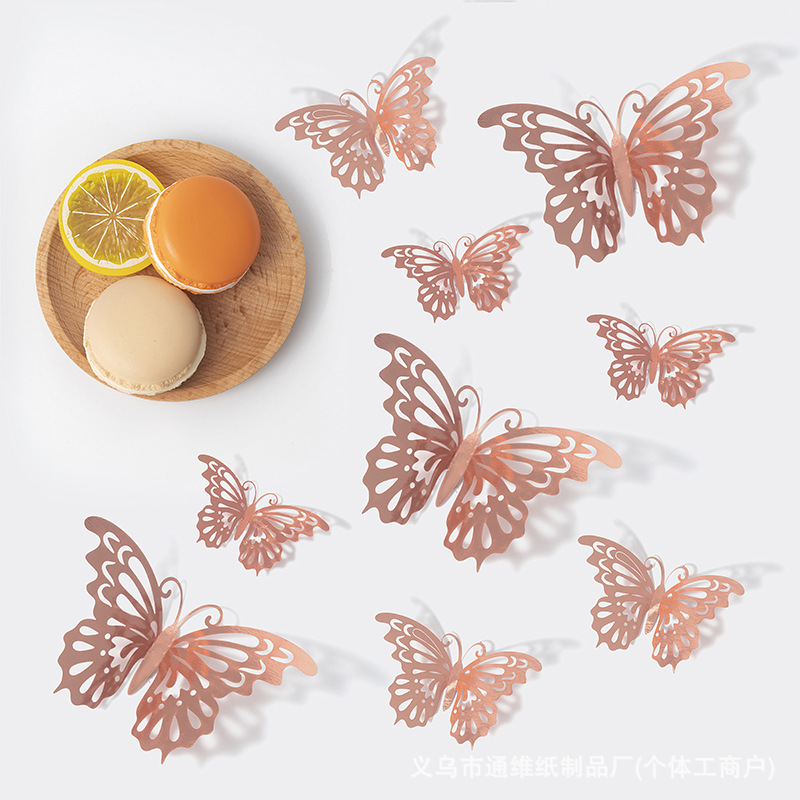 12 pegatinas doradas de mariposas huecas para pared, pegatinas de mariposas para decoración de paredes del hogar, pegatinas creativas de mariposas.