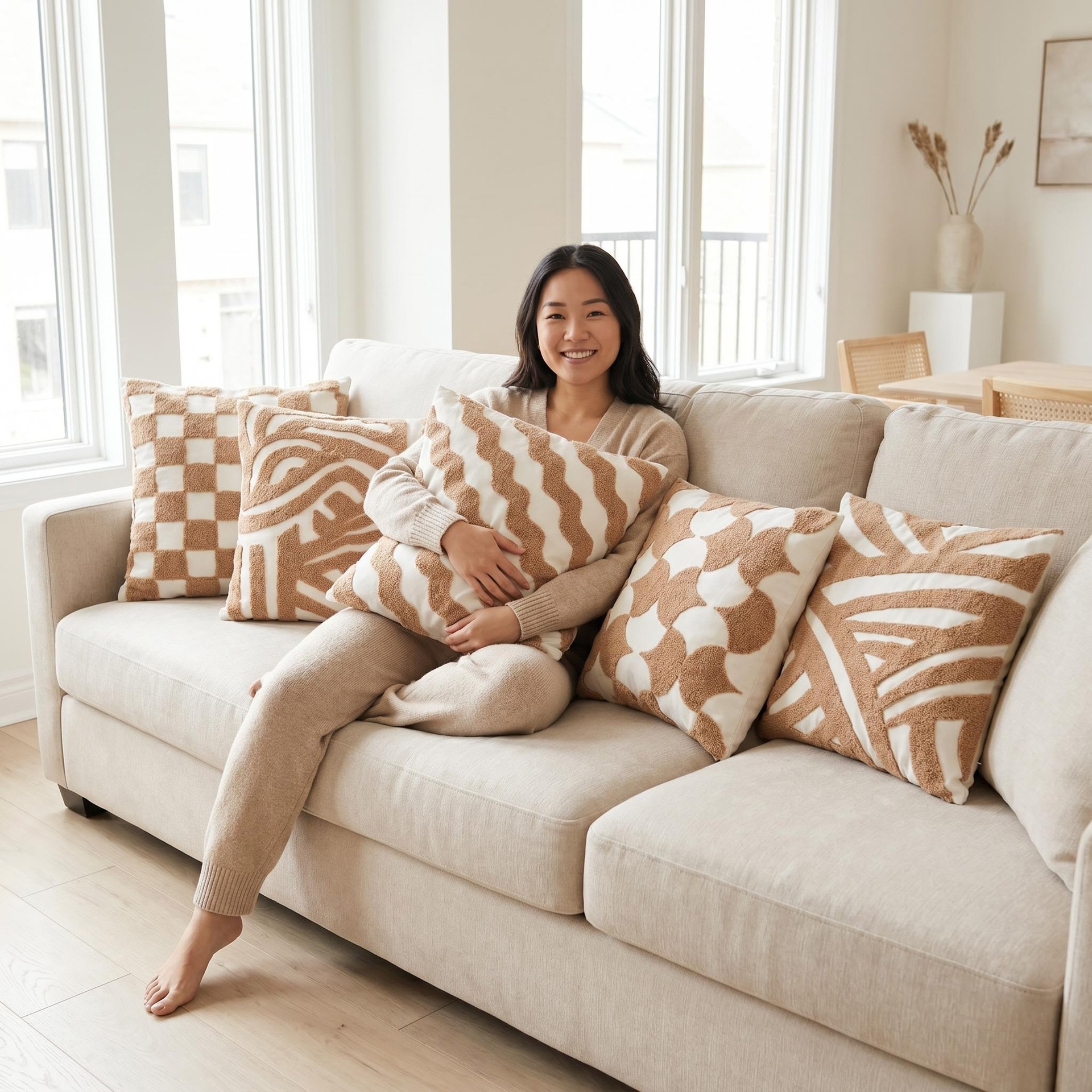 Cream tufted abstract pattern pillow case sofa cushion homestay…