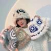 Autumn and winter Hollow Lion manual crochet Rabbit's hair leather and fur knitting Wool Hat Korean Edition Hollow Flower Fisherman hat