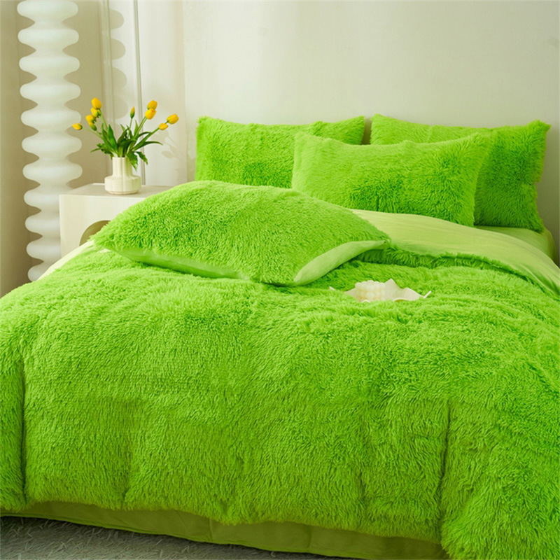 Sábana de cuatro piezas para cama de terciopelo de visón grueso, funda de edredón de felpa cálida de invierno, juego de cuatro piezas de terciopelo de cristal de color sólido