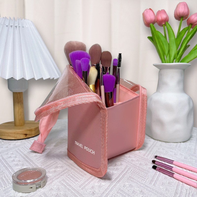 Nueva bolsa de maquillaje vertical máscara de lápiz labial multifuncional bolsa de maquillaje de gran capacidad de viaje de negocios bolsa de almacenamiento de moda